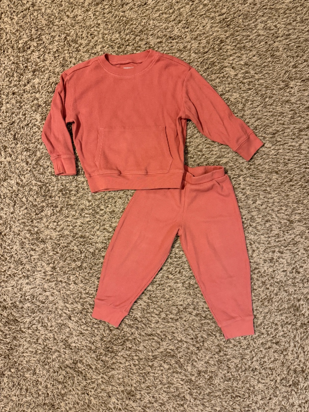 Kids Coral Waffle Jogger Set - Cozy Sweatshirt & Sweatpants
